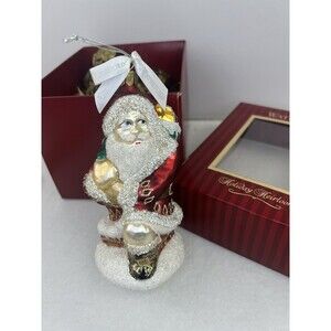 Waterford Holiday Heirlooms Here Comes Santa Blown‎ Glass Christmas Ornament